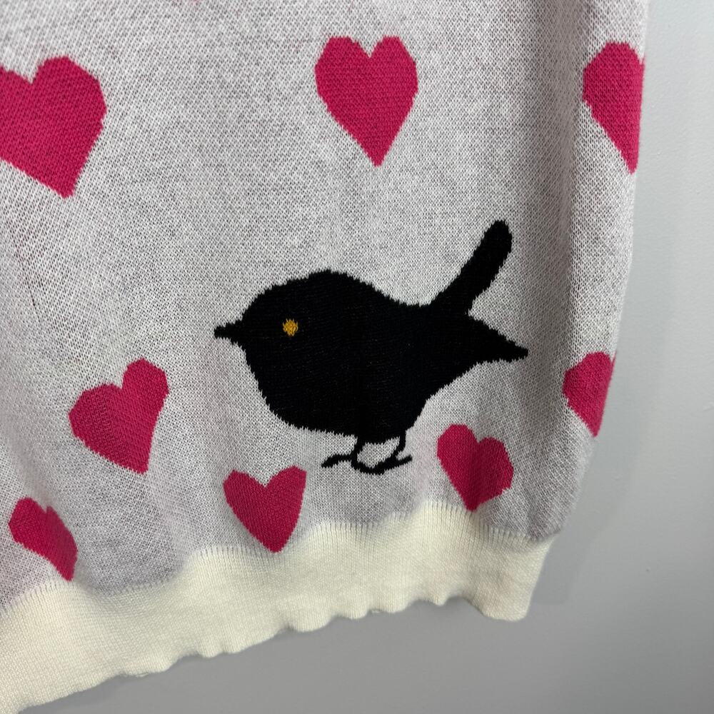 OxKnit Short Sleeve 3/4 Zip Heart & Bird 70's Style Sweater NEW XL - Picture 2 of 6